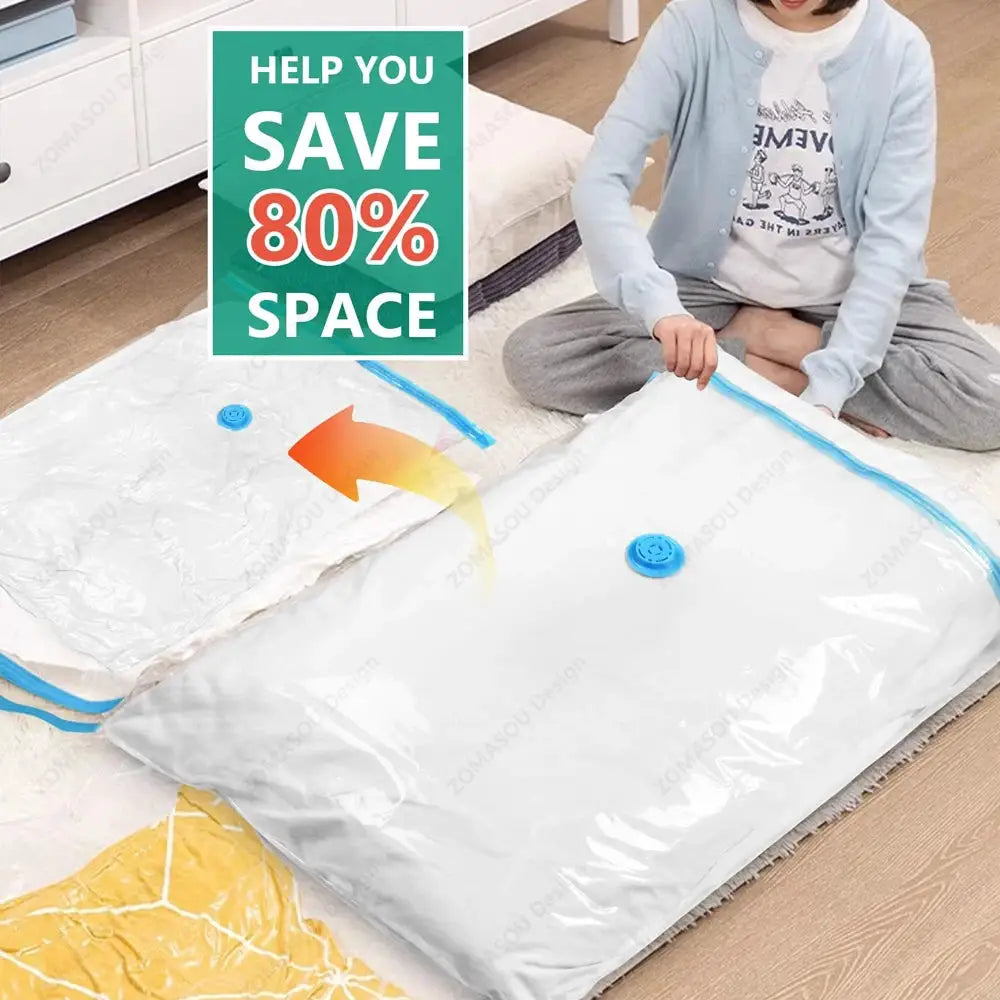 1 To 24 Pcs Reusable Vacuum Storage Bags With Hand Pump For Clothes And Travel Space Saving Clear Folding Bags