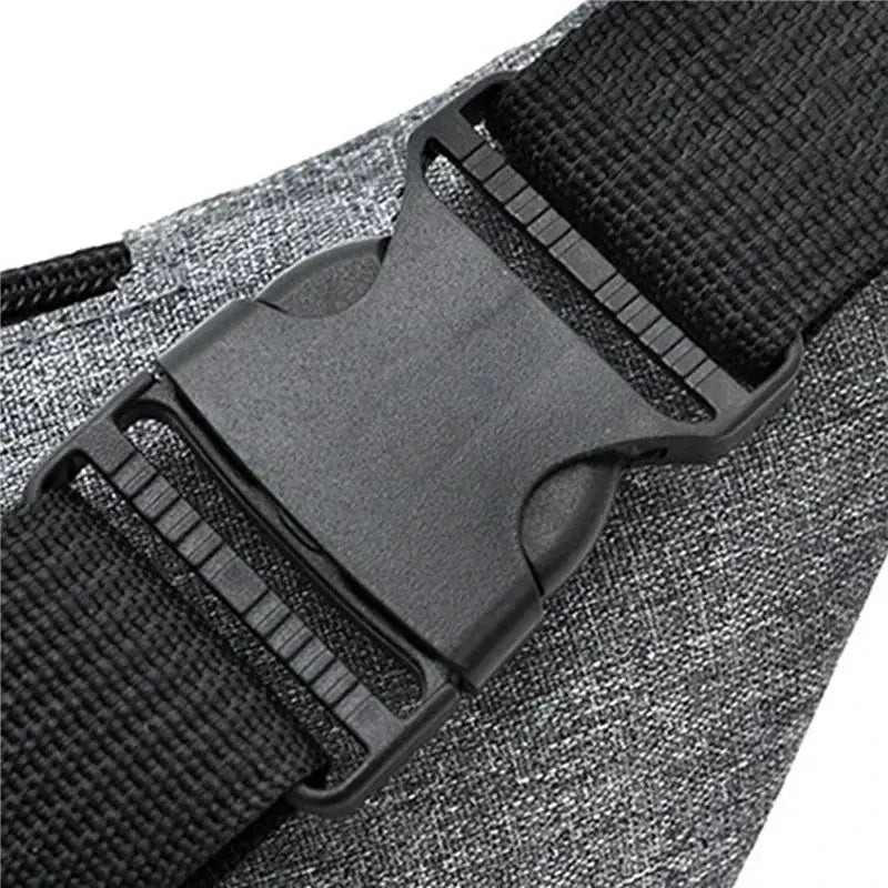 Simples Market waist bag for men and women with large capacity; grey fabric, black strap, anti-splash belt bag.