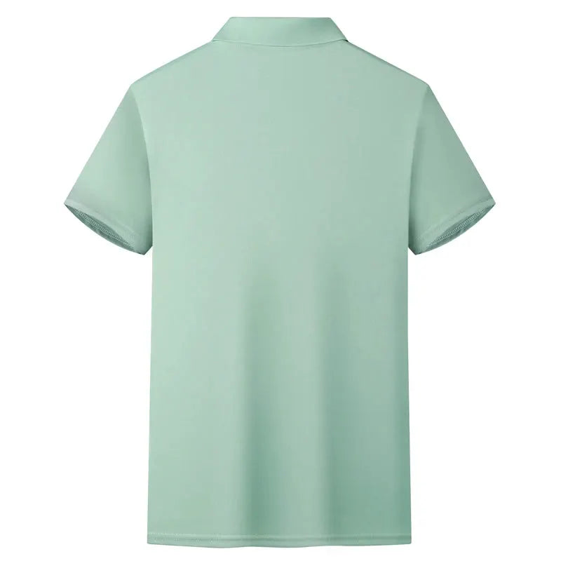 Men's mint green solid short-sleeve polo shirt, back view