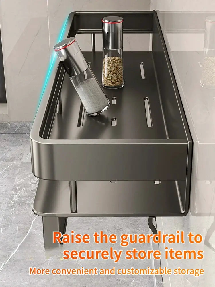 Simples Market aluminum wall-mounted no-drill kitchen rack, double-tier with guardrails for bathroom storage