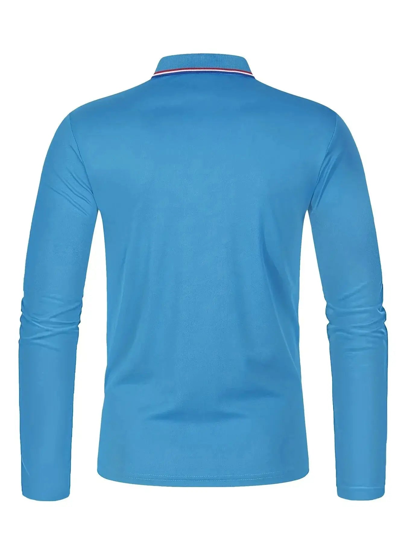 Simples Market blue men's long-sleeve polo shirt, breathable casual knit, back view
