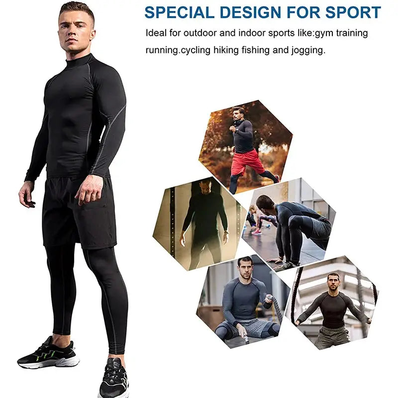 Men's black long-sleeve compression T-shirt for gym, quick-dry athletic top by Simples Market