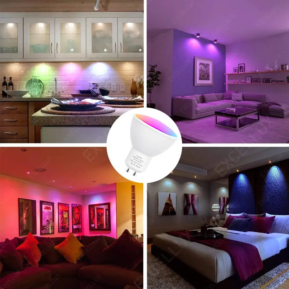 GU10 smart LED bulb RGBW color-changing, 5W dimmable, app-controlled bulb works with Alexa Google Alice Hub