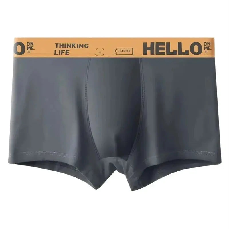 Simples Market men's boxer briefs in gray with orange waistband, breathable and comfortable.