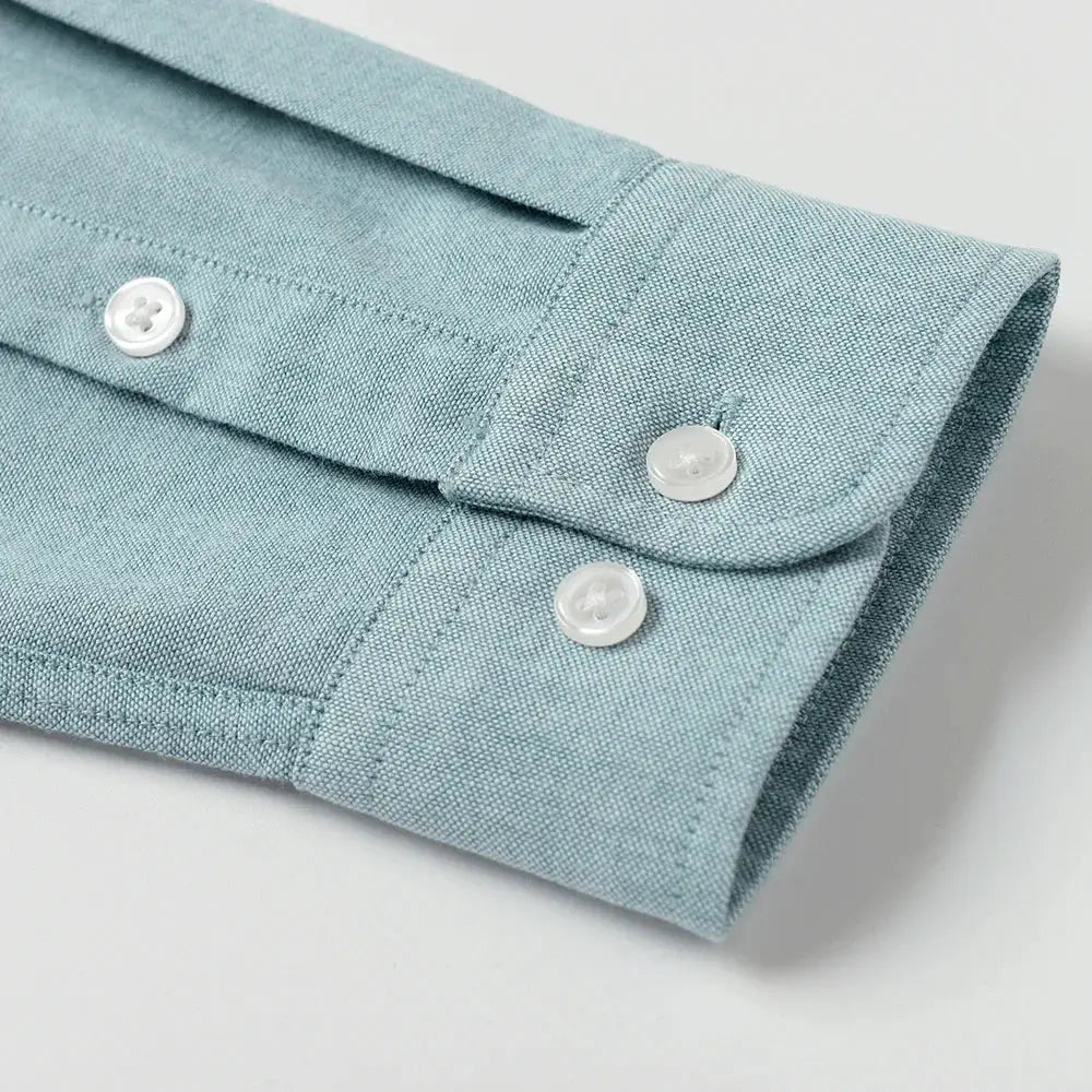 Men's light blue Oxford cotton shirt cuff with white buttons, long sleeves, Simples Market