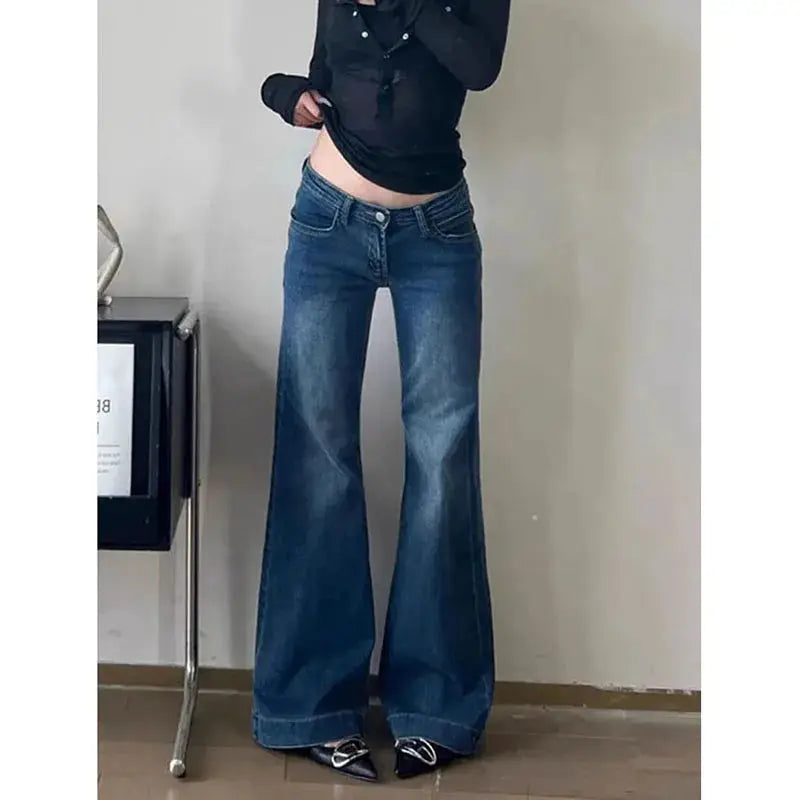 Lucyever Y2K Streetwear Low Waisted Jeans Women Wide Leg Denim Flares