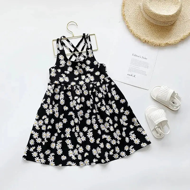 Sonkpuel Little Daisy Printed Sleeveless Slip Dress For Girls 4 To 6 Years Casual Wedding Flower Girl