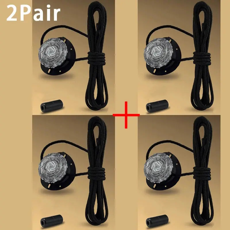 Automatic no-tie shoelace laces with dial, black, 4-pack for sneakers