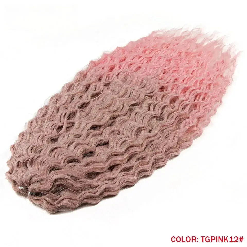 FASHION IDOL crochet hair extensions, 22in, Ariel curl water wave, ombre pink rainbow, synthetic