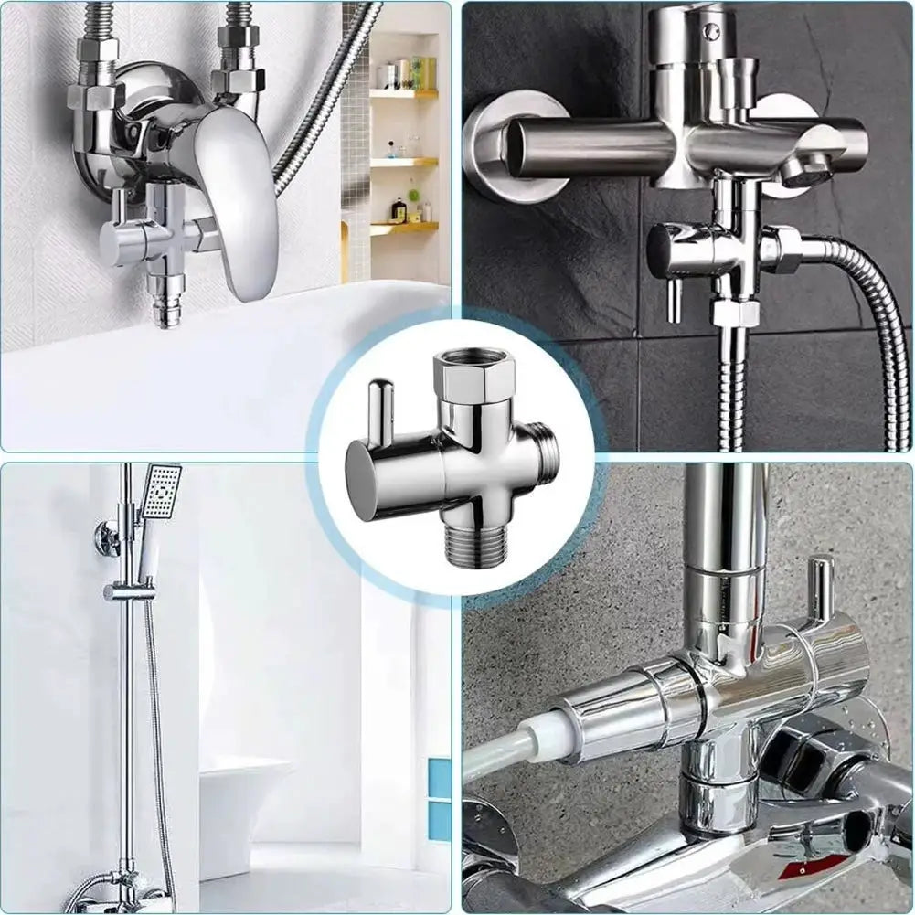 Chrome 3-way diverter valve T-adapter for G1/2in shower faucet, Simples Market