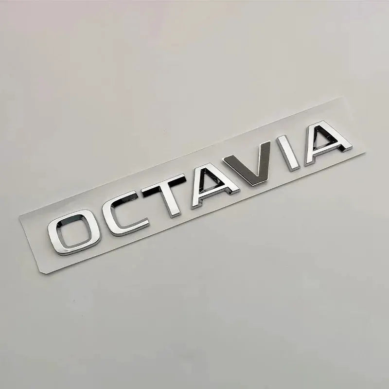 3D chrome Octavia rear trunk badge emblem with bold letter styling