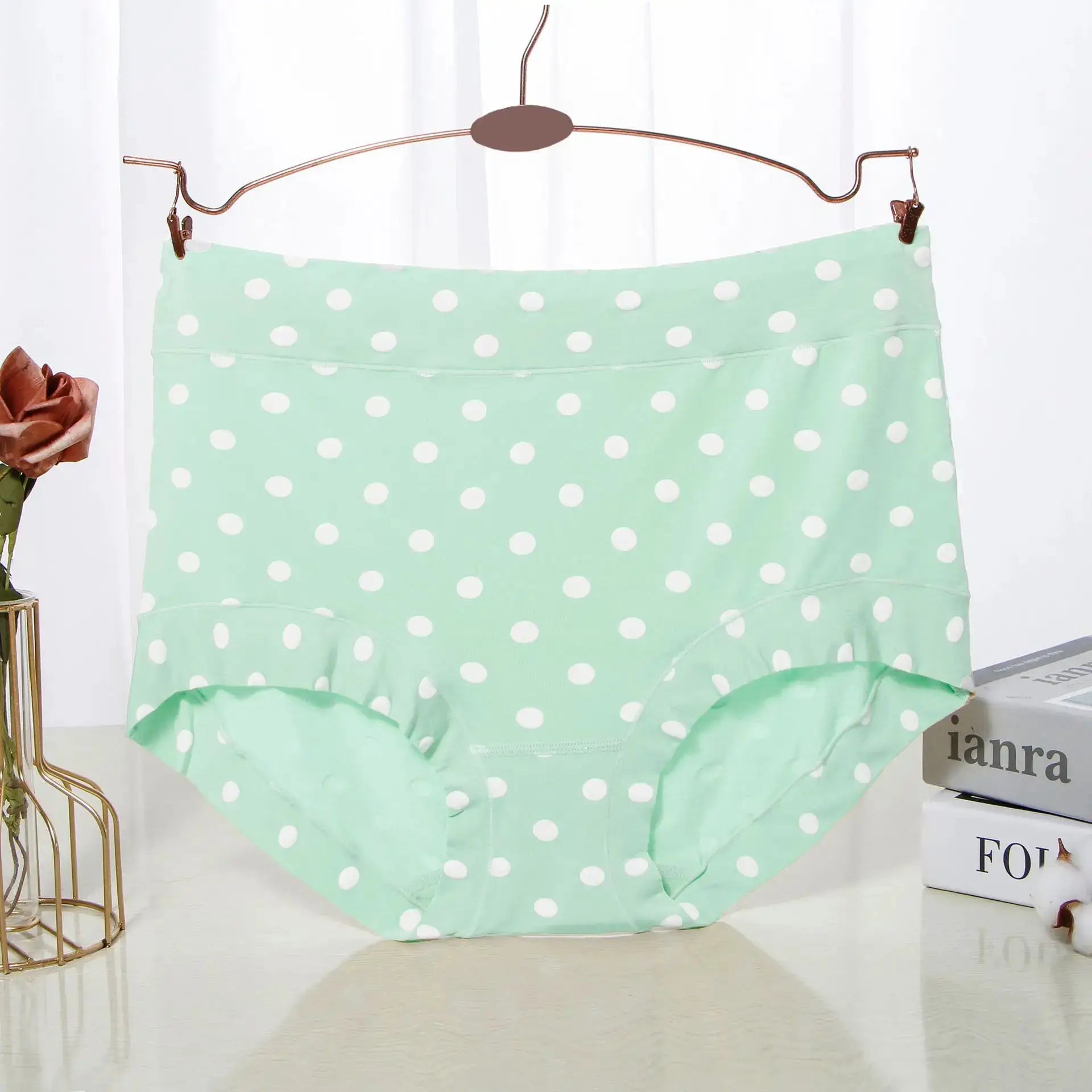 Panties plus-size mint green polka-dot modal briefs with high waist