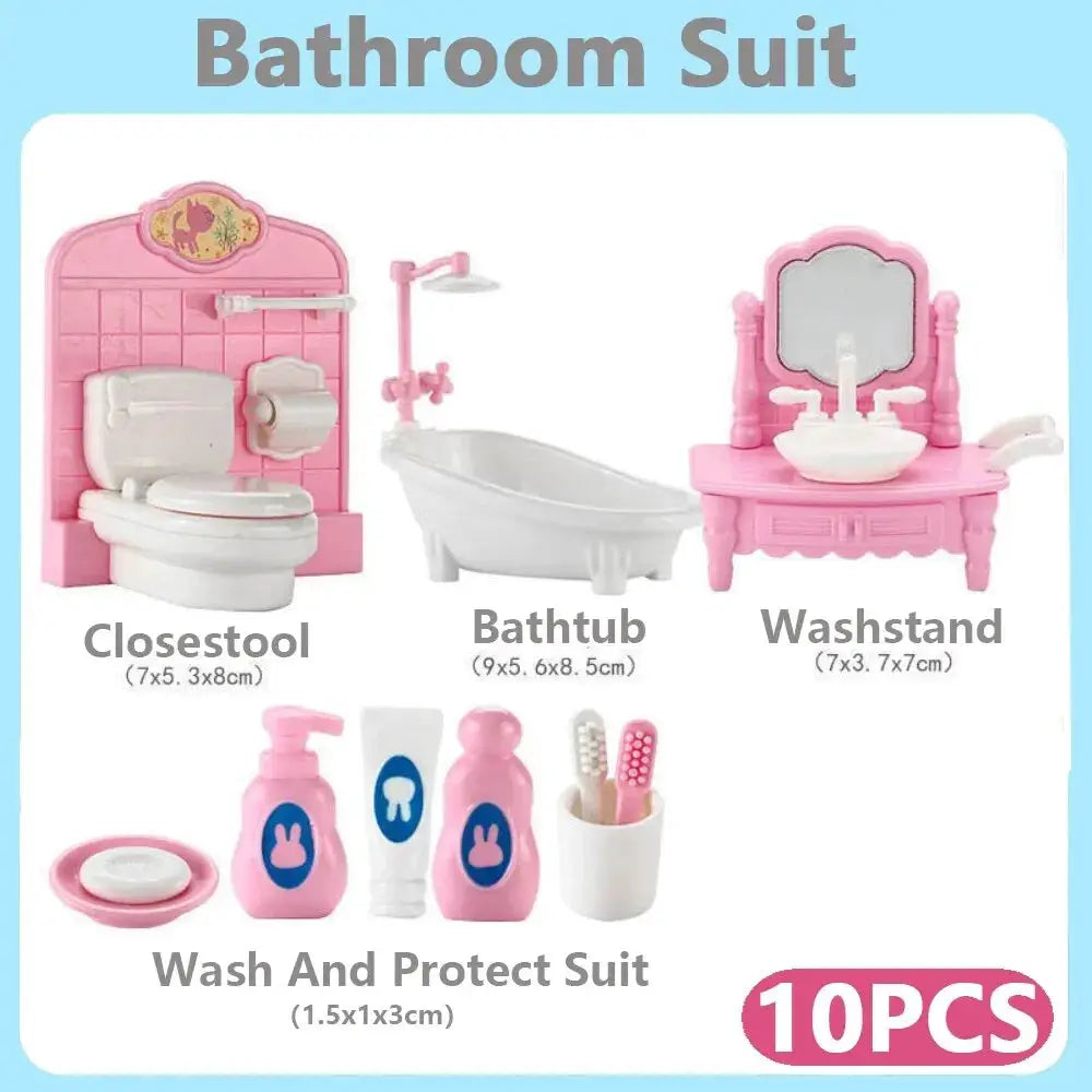 Kawaii Pink 10 Piece Miniature Dollhouse Furniture And Kitchen Accessories Set For Girls And Collectors