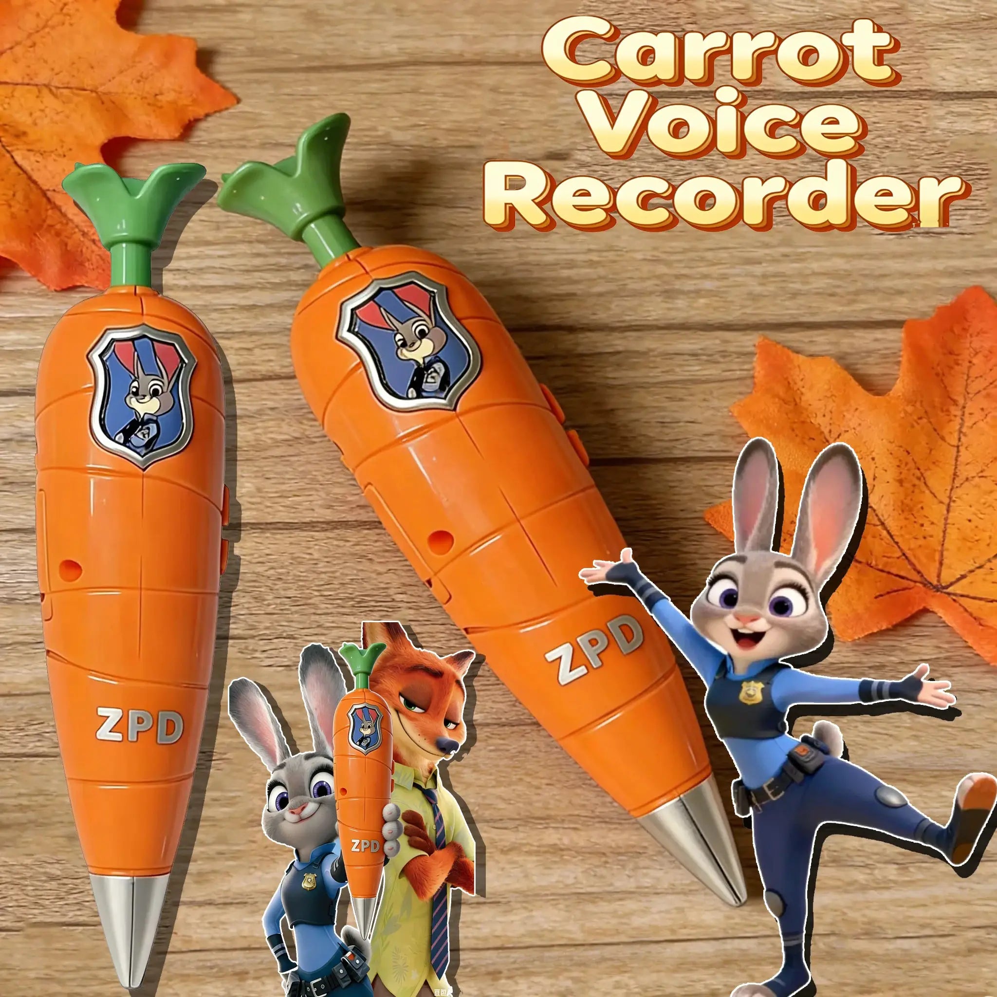 Zootopia 2 Carrot Recorder Pen For Kids Judy Hopps Nick Wilde Style 60 Second Mini Voice Recorder 2 In 1 Gel Pen