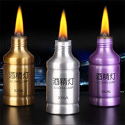 Three 100ML aluminum alloy alcohol lamps in gold, silver and purple; portable lamps for outdoor camping and labs.