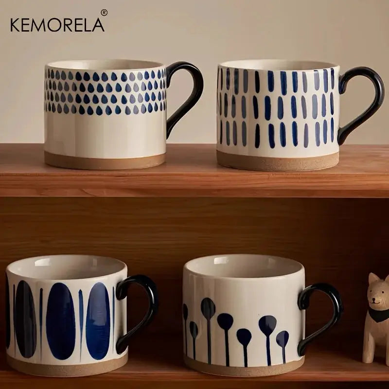 KEMORELA Nordic Ceramic Cup 450ml Large Capacity Coffee Milk Mug With Handle Retro Style Breakfast Oatmeal Gift Set