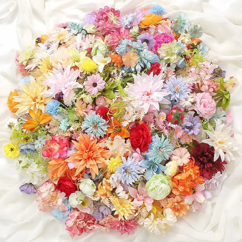 Assorted silk artificial flowers bundle, multi-color blooms for home decor and weddings (20/50 pcs)