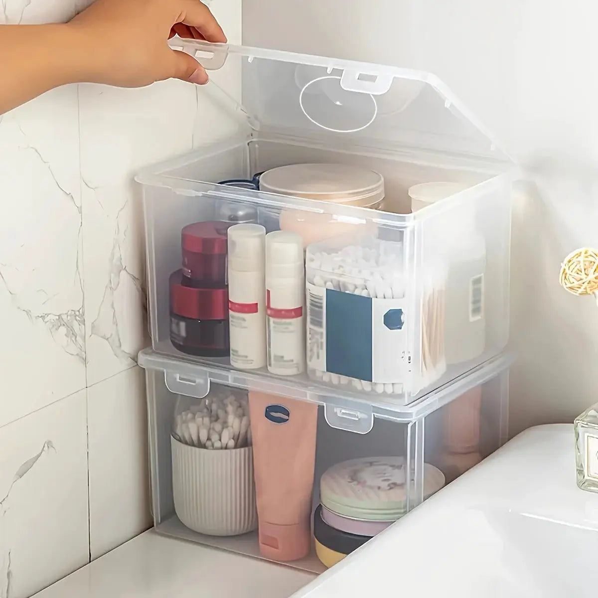 Large Clear Plastic Storage Box Stackable for Office Supplies and Files, Ideal for Home School Office, Rectangular