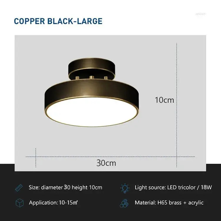Simples Market copper-black large round LED ceiling light, 30 cm diameter, 10 cm height