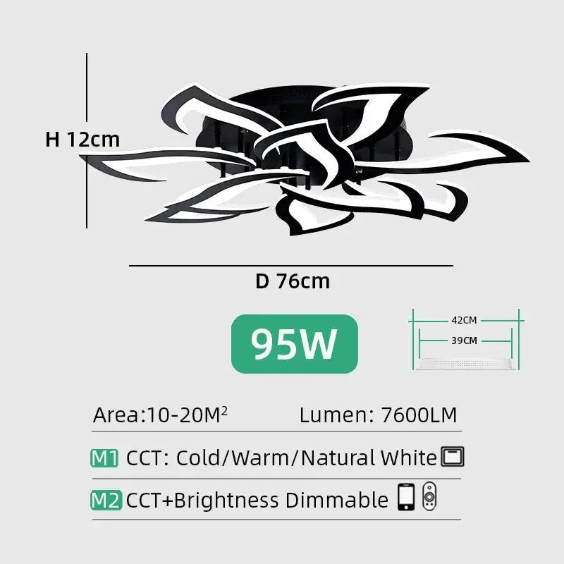 Nordic flower ceiling pendant lamp, 76cm diameter, black and white petal design, modern LED fixture