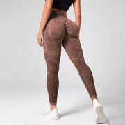 Ladies' brown high-waist quick-dry yoga leggings with butt-lifting seams