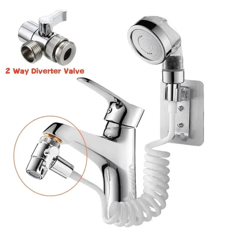 2-way chrome diverter valve with handheld shower attachment and hose