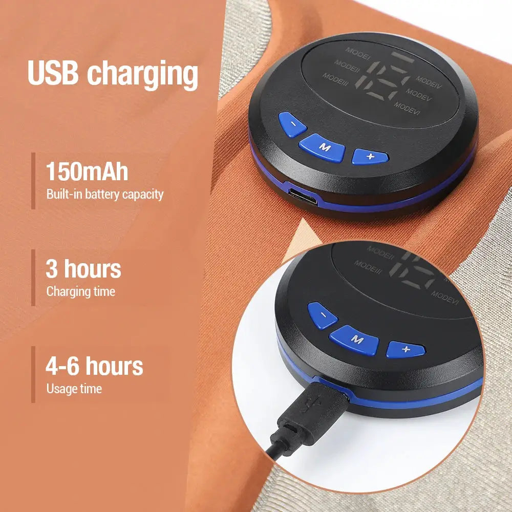 2x 3D Smart Foot Massage Pad massagers, circular black devices with blue control buttons and USB charging