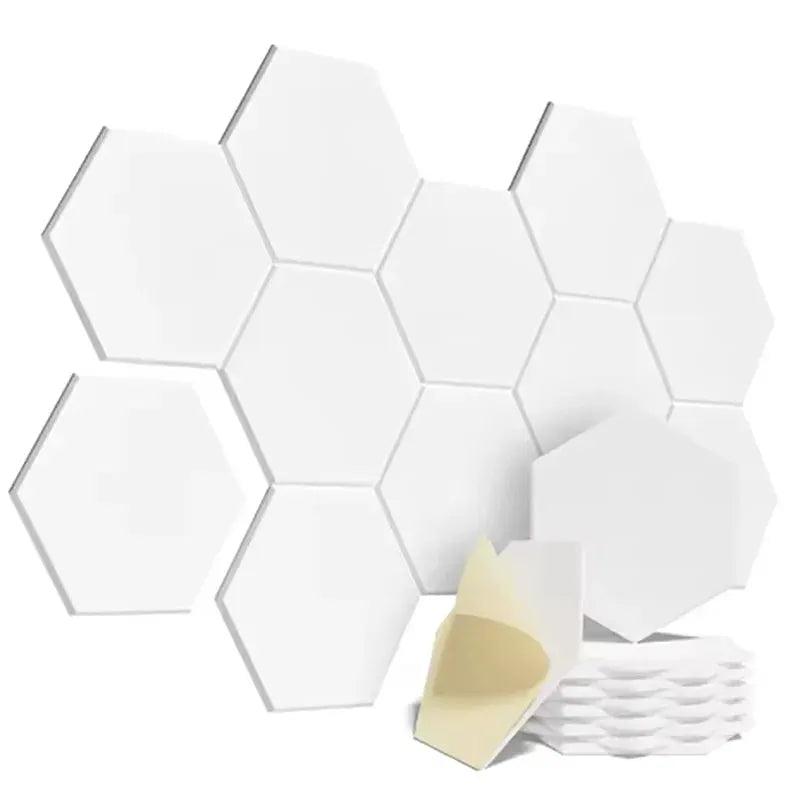 12 Pack Hexagonal Self Adhesive Acoustic Panels Y Lined Design to Absorb Noise and Eliminate Echoes Black