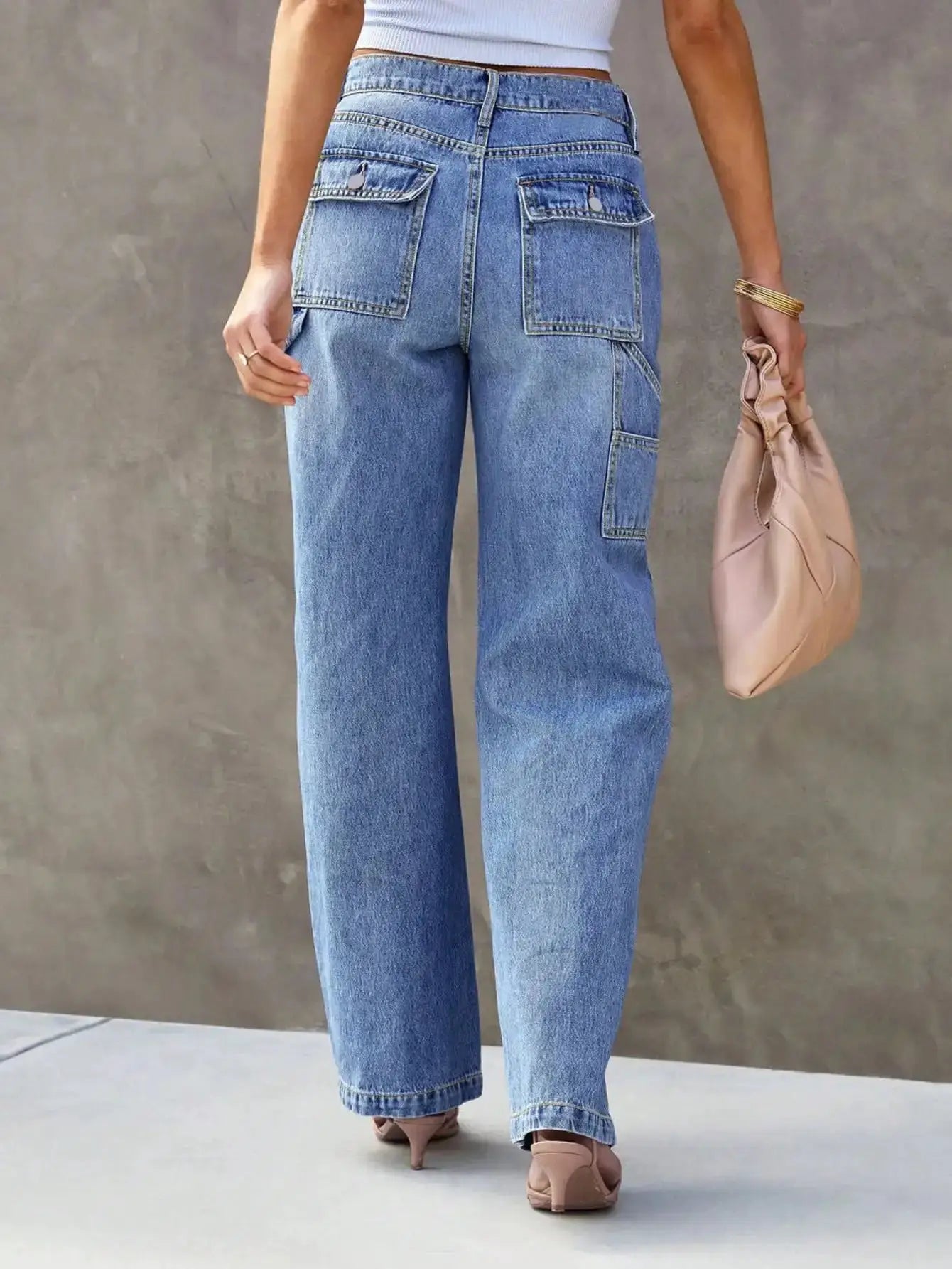 Women Light Blue Wide Leg Jeans Straight Leg Denim Pants Comfortable