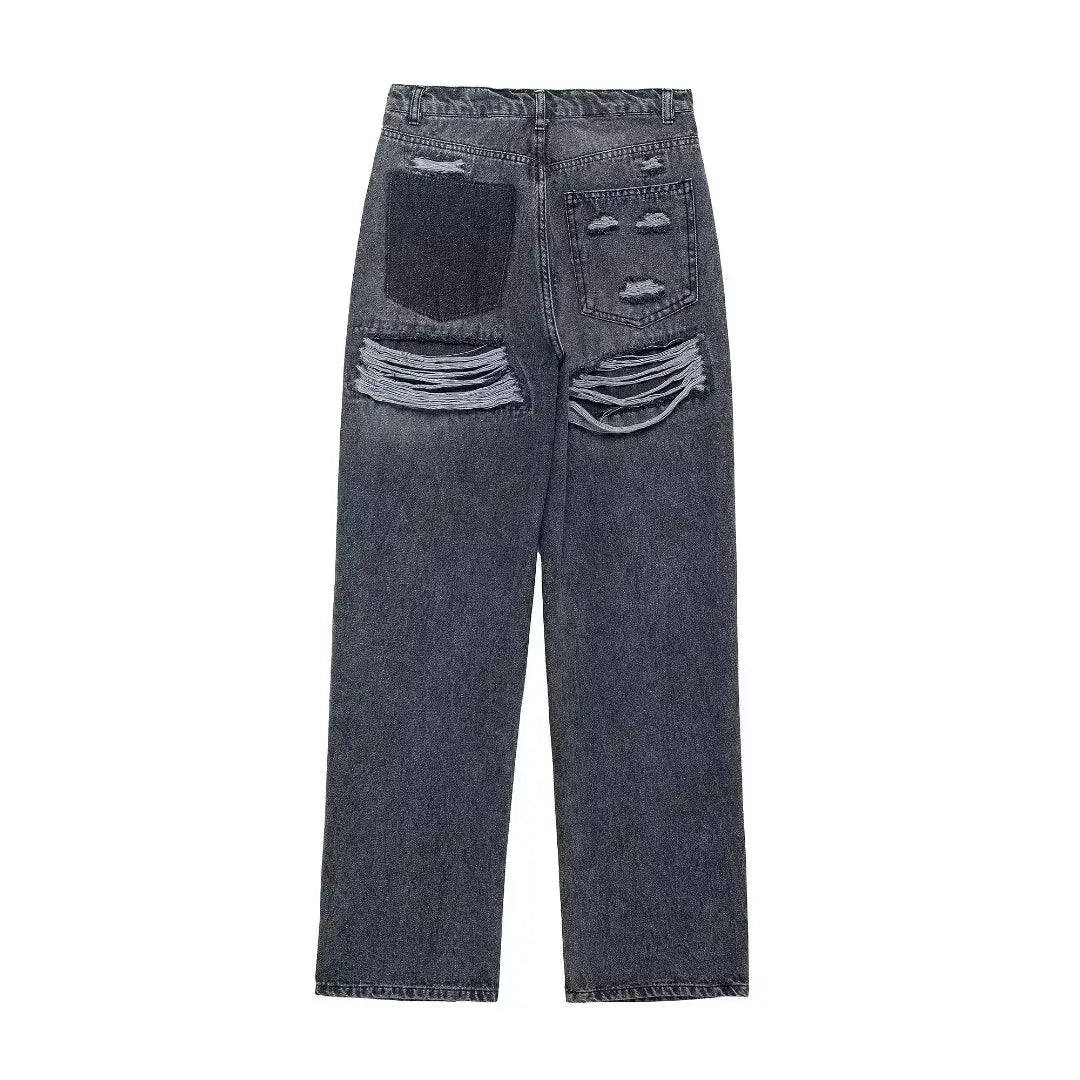HH 2024 Womens Distressed Patchwork Denim Jeans High Waist Ripped