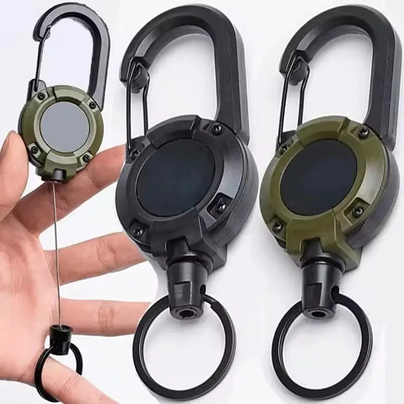 Retractable Heavy Duty Pull Reel Carabiner With Steel Wire Rope Key Ring Outdoor Sports Attachment Tool