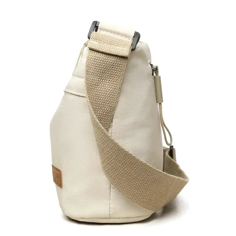 Canvas crossbody bag with 3 main pockets, beige shoulder purse by Simples Market