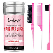 Simples Market pink hair wax stick kit with 1 wax jar and 3 pink styling tools: brush, wide-tooth comb, and small brush