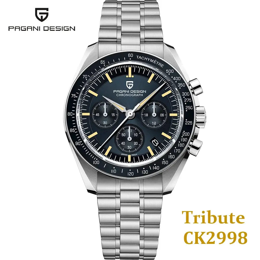 Pagani Design men's stainless steel chronograph watch with blue dial and tachymeter bezel