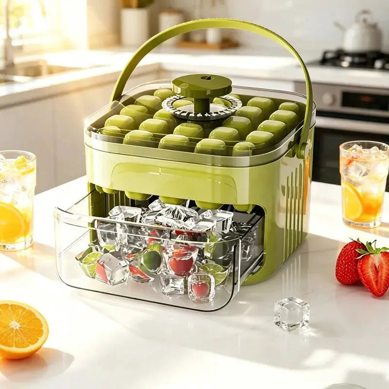 Ice cube maker by Simples Market, 50-grid press-type double-layer mold with lid in green