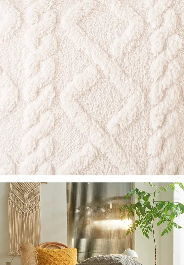 Pillowcases Plush Lumbar Pillow Cover 30x50cm in cream knit texture for indoor sofa Boho decor Simples Market