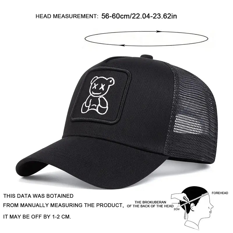 Unisex XX Little Bear Embroidered Baseball Net Cap For Spring And Summer Outdoor Adjustable Sunscreen Hat
