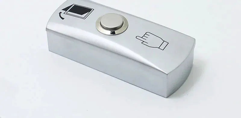 Door exit release button on zinc alloy panel; silver metal push switch for door access control