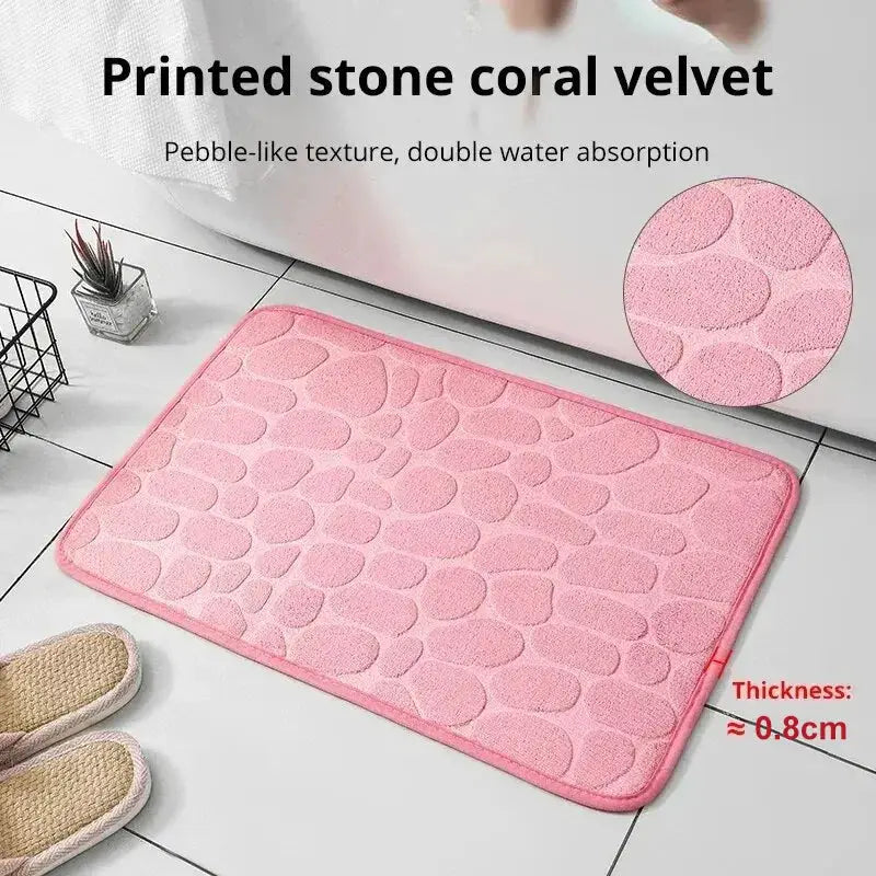 CozyNest Embossed Fiber Carpet Anti Slip Mat With Memory Foam Velvet Pebble Pattern For Bathroom And Living Room