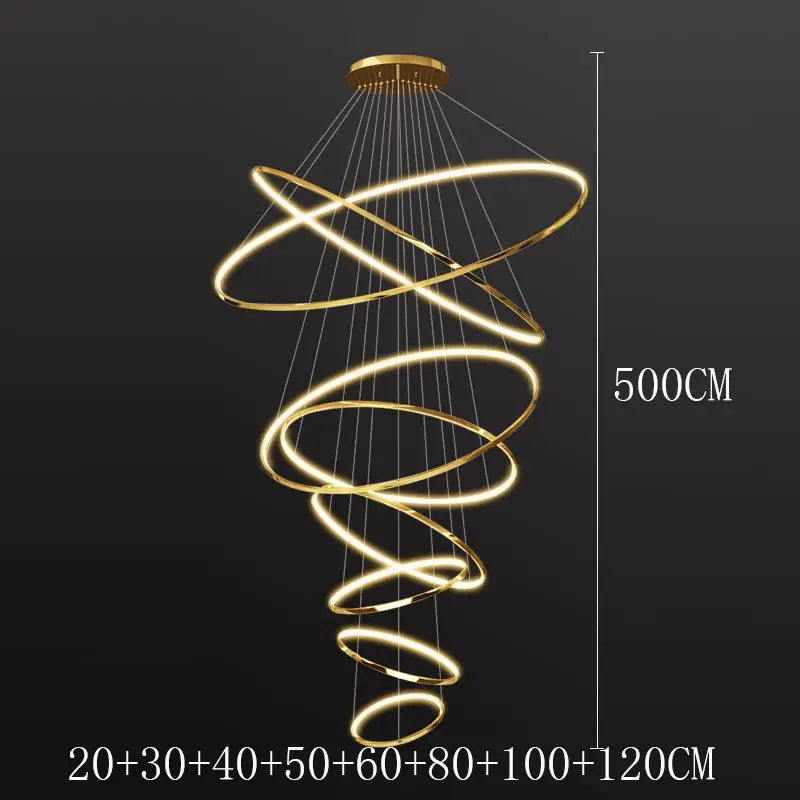 Simples Market modern gold spiral LED pendant light for living room, adjustable up to 500 cm