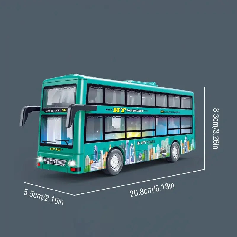 Double Decker Sightseeing Bus Model Die Cast Pull Back Toy Open Doors with Light Music for Boys