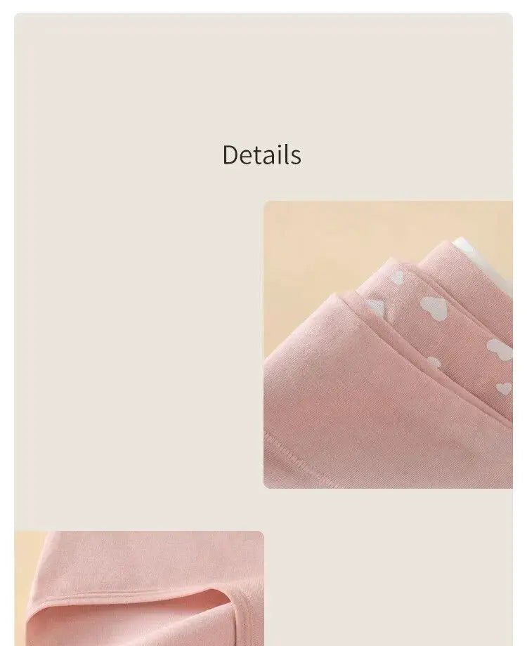 4-pack pink women's high-waist cotton panties with white heart print, breathable.