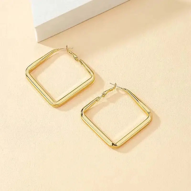 Gold Tone Exaggerated Geometric Circle Hoop Earrings For Women Fashion Jewelry Statement Accessory