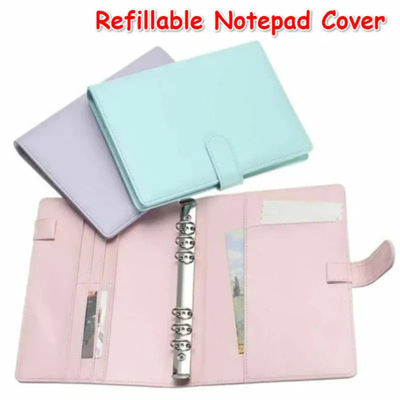 Refillable Notepad Cover by Simples Market set of 3 leather ring binders in pastel pink and mint teal