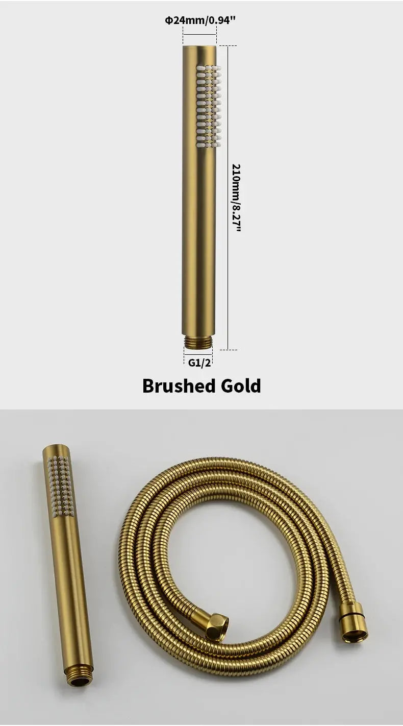 Brushed gold handheld shower head with flexible hose, 2-piece set by Simples Market