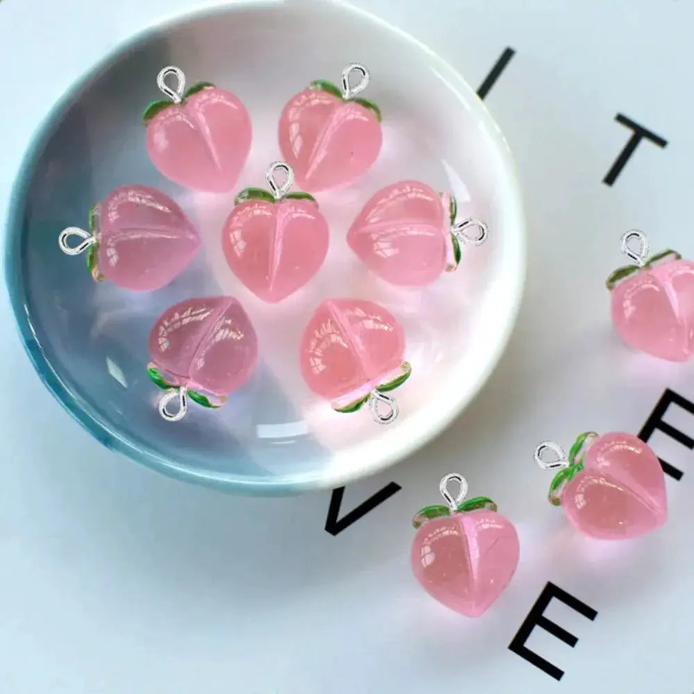 10 Pieces Transparent Peach Flat Resin Charms For Jewelry Making DIY Earrings Necklace Keychain Decoration