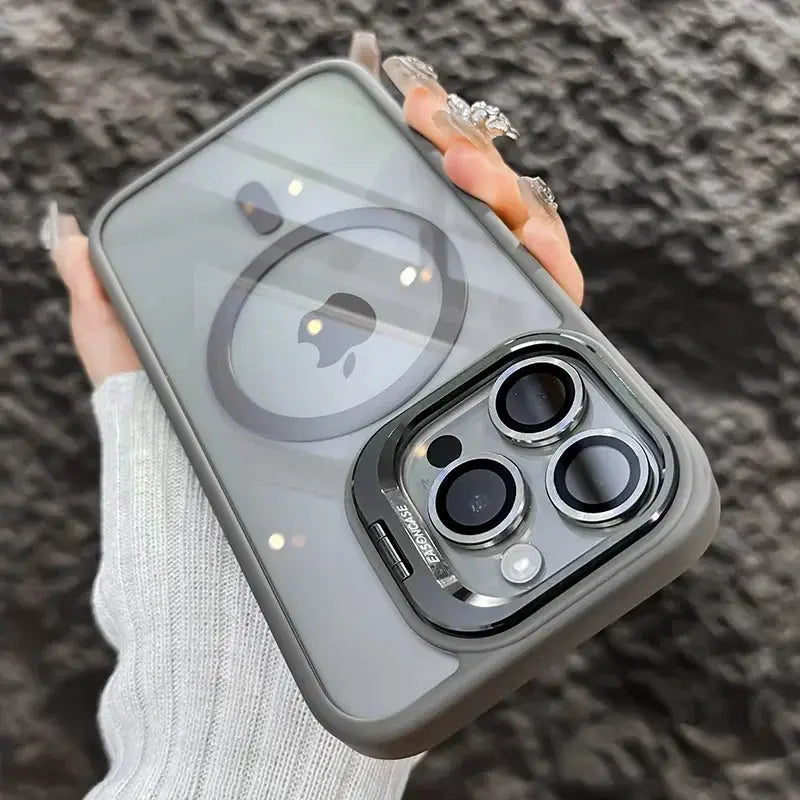 LuxGuard Luxury Magnetic Shockproof Phone Case for iPhone 11 to 16 Pro Max with Stand and Lens Protection