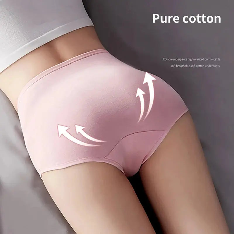 Simples Market pink high-waisted cotton panties for women, breathable briefs.
