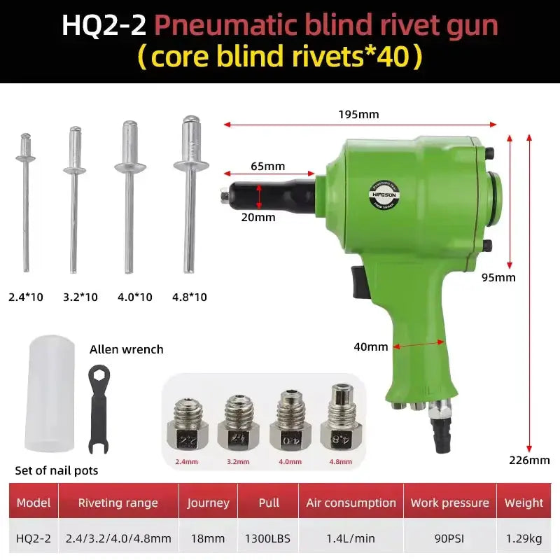 HIFESON Pneumatic Blind Rivet Gun Air Riveting Tool For 2.4mm 3.2mm 4.0mm 4.8mm Rivets