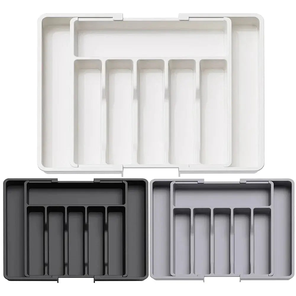 Expandable Kitchen Drawer Organizer With Adjustable Compartments And Retractable Dividers For Utensils
